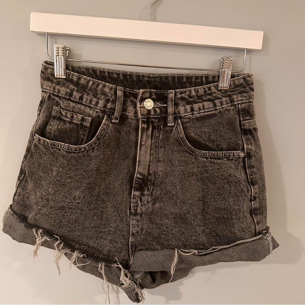 Distressed Black Denim Shorts